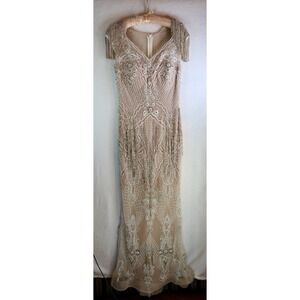 Vintage embellished and beaded tassels bridal chiffon wedding dress.